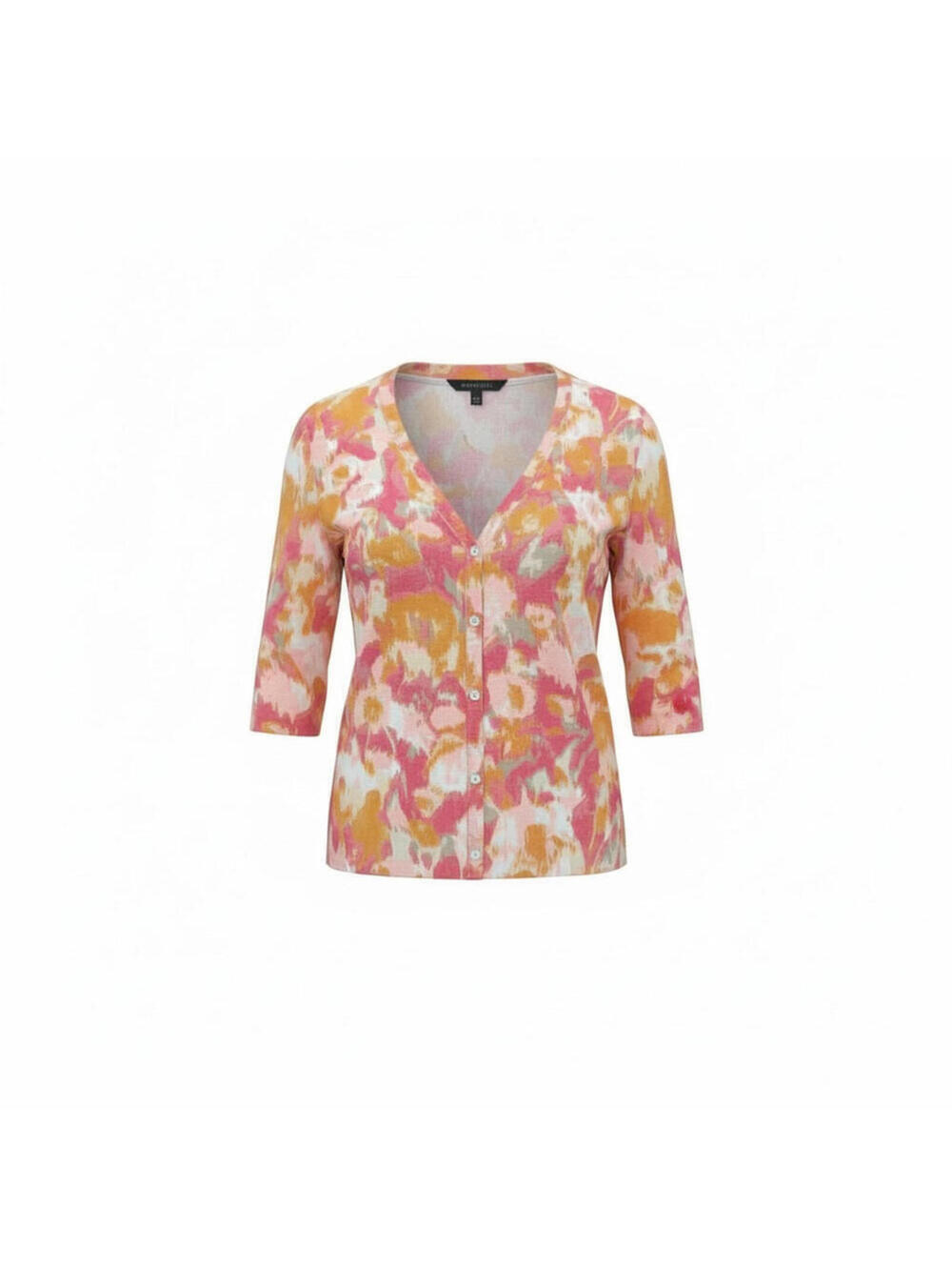 Talbots Cardigan Womens 2XP Petite Floral Print 3/4 Sleeve Pink Orange VNeck - Picture 1 of 8